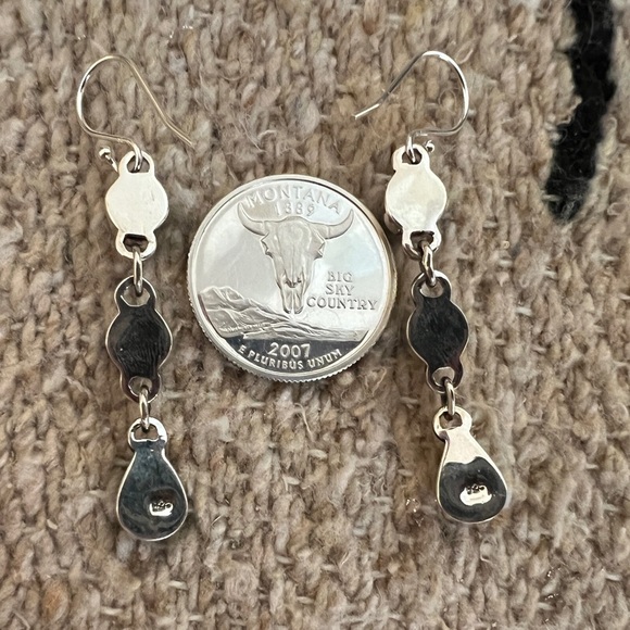 ❤️ Kingman Turquoise Sterling 3 Stone Statement Navajo Dangle Earrings 2.13”L - Picture 8 of 13